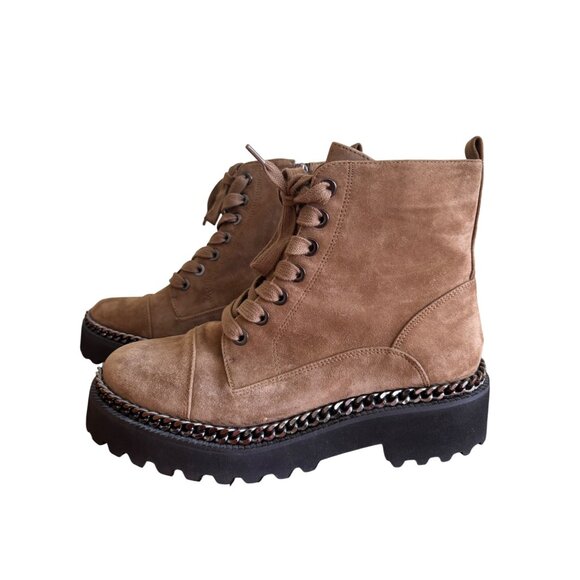 Vince Camuto Womens Mindinta Chain Trim Combat Boot With Lug Sole & Suede Upper - Picture 3 of 13
